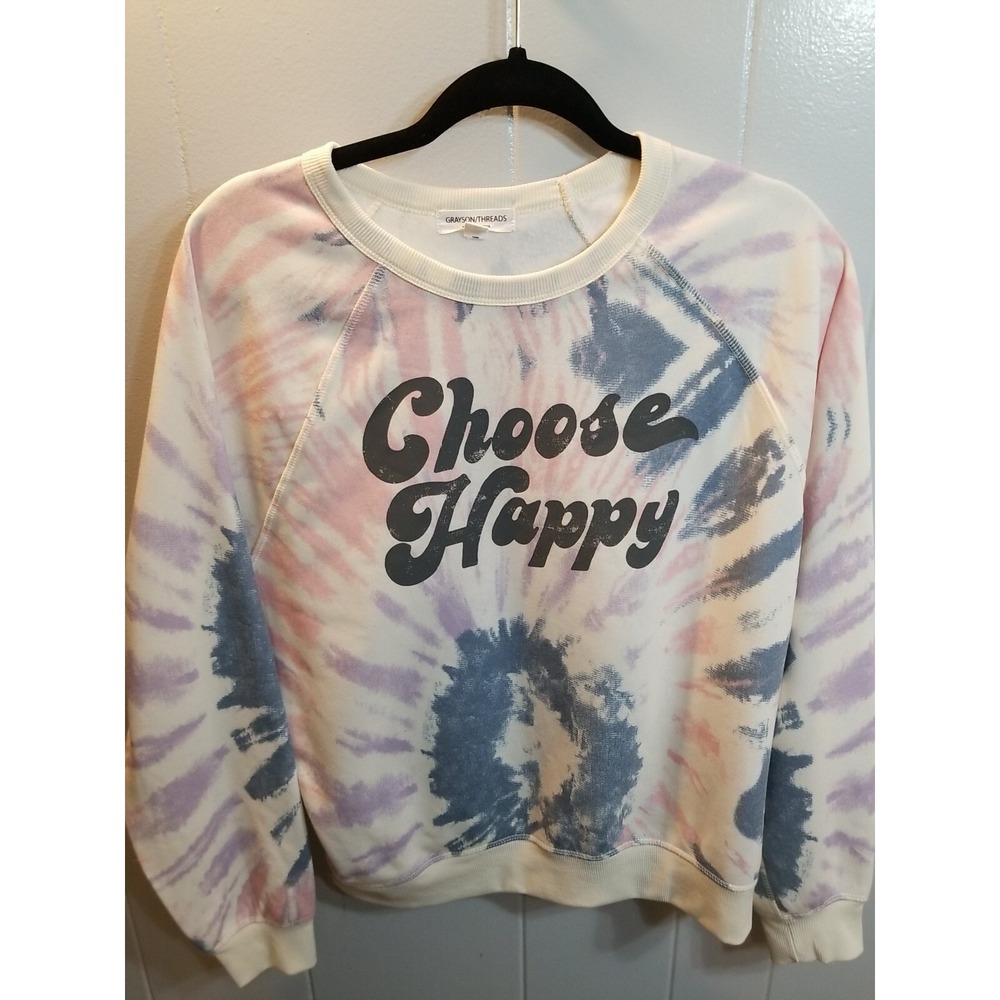 Grayson Threads Womens‎ M Graphic  Tie Dyed Sweatshirt (Choose Happy) Athlesier